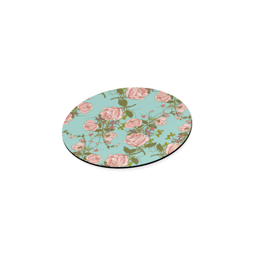 large background of teal and roses round coasters Round Coaster