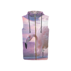 Flamingo and Pink Sky All Over Print Sleeveless Zip Up Hoodie for Women (Model H16)