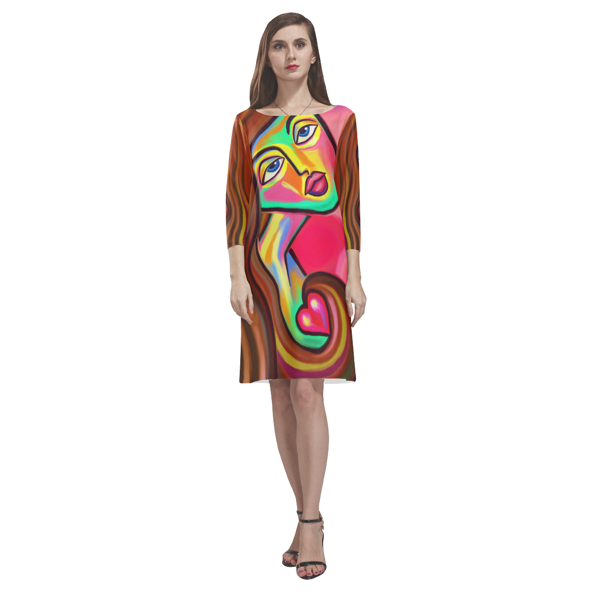 Love is Near Vibrant Portrait Rhea Loose Round Neck Dress(Model D22)