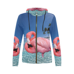 Flamingo and Palms All Over Print Full Zip Hoodie for Women (Model H14)