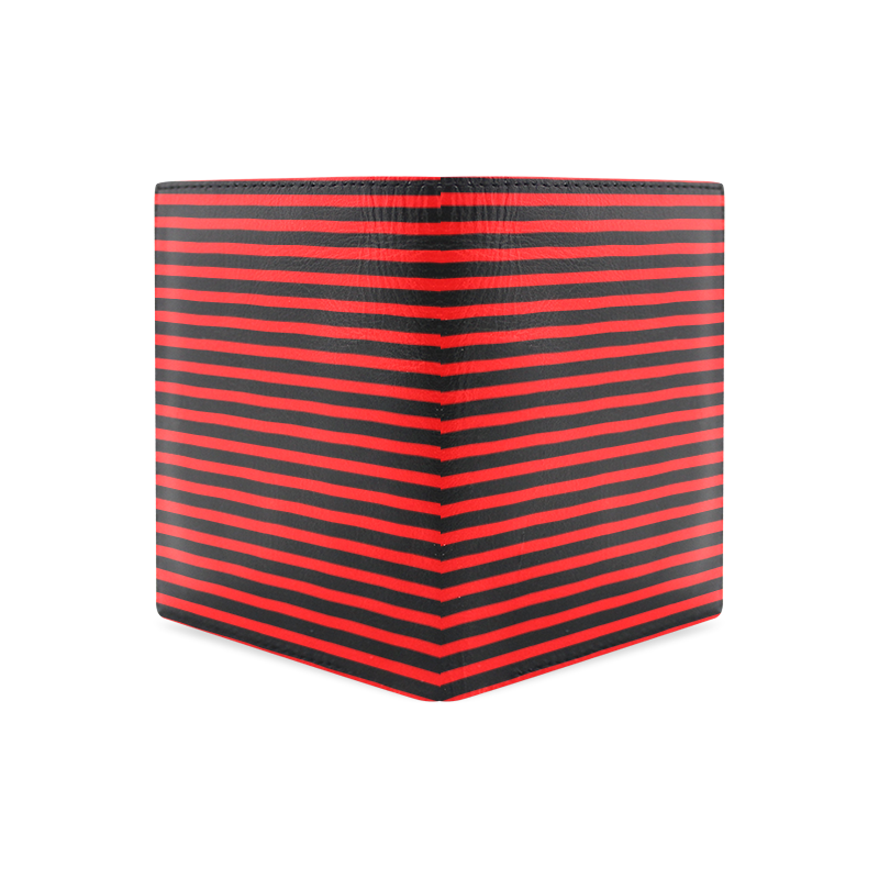 Horizontal Red Candy Stripes Men's Leather Wallet (Model 1612)