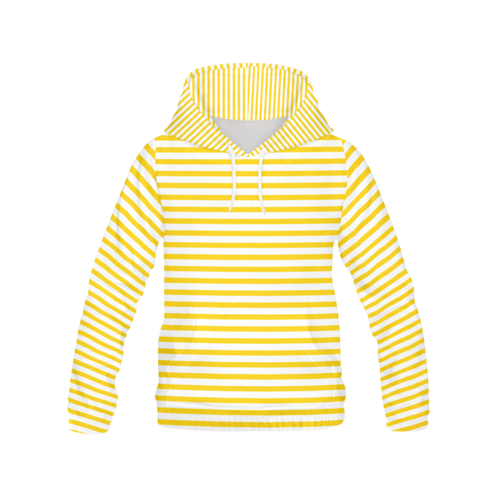 Horizontal Yellow Candy Stripes All Over Print Hoodie for Women (USA Size) (Model H13)