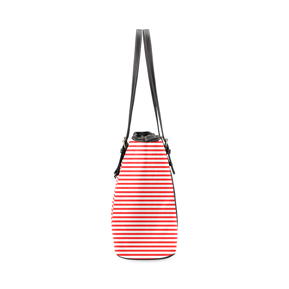 Horizontal Red Candy Stripes Leather Tote Bag/Large (Model 1640)