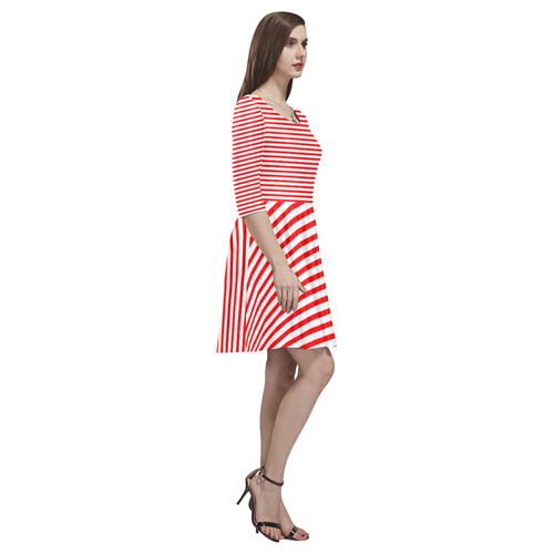 Horizontal Red Candy Stripes Tethys Half-Sleeve Skater Dress(Model D20)