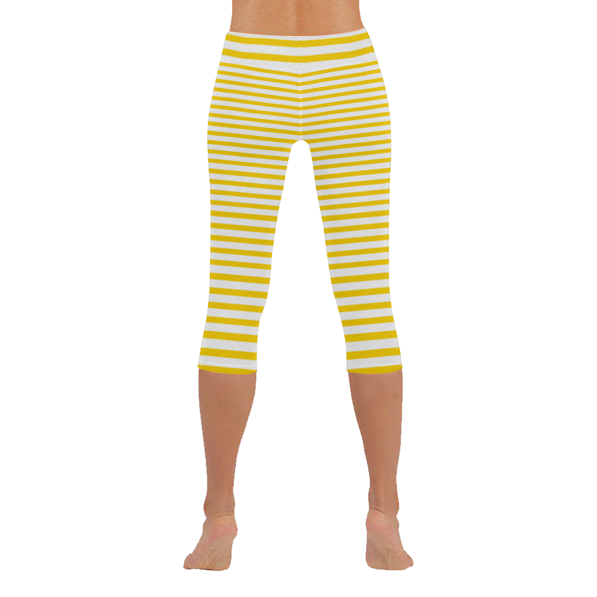 Horizontal Yellow Candy Stripes Women's Low Rise Capri Leggings (Invisible Stitch) (Model L08)