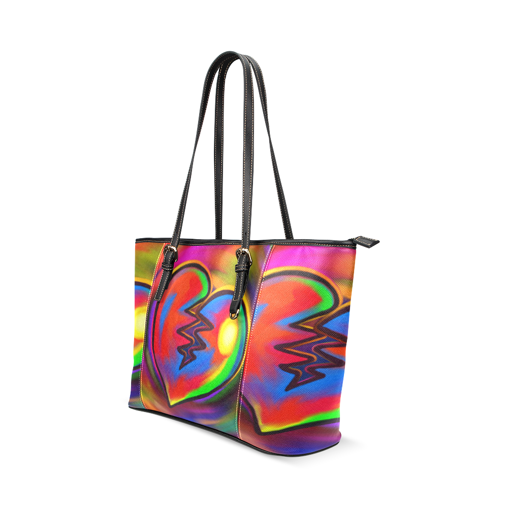 Broken Heart Vibrant Love Painting Leather Tote Bag/Small (Model 1640)