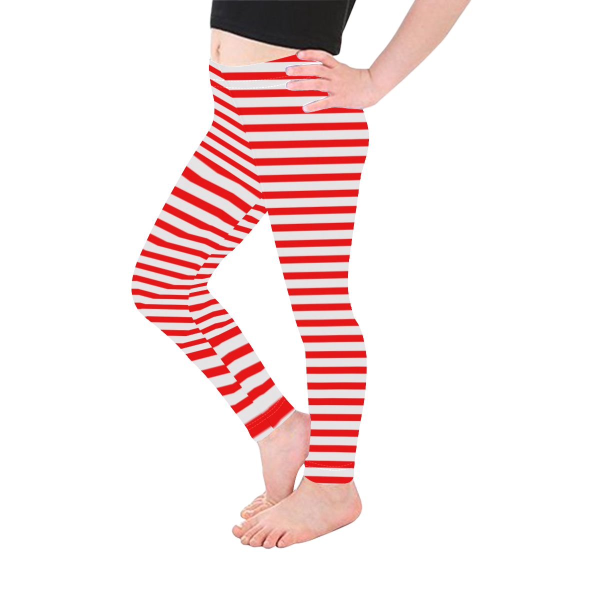 Horizontal Red Candy Stripes Kid's Ankle Length Leggings (Model L06)