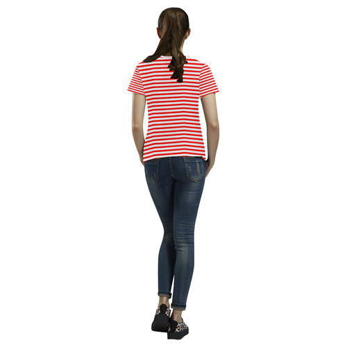 Horizontal Red Candy Stripes All Over Print T-Shirt for Women (USA Size) (Model T40)