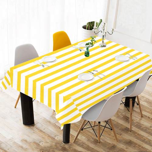 Horizontal Yellow Candy Stripes Cotton Linen Tablecloth 60"x120"