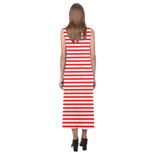 Horizontal Red Candy Stripes Phaedra Sleeveless Open Fork Long Dress (Model D08)