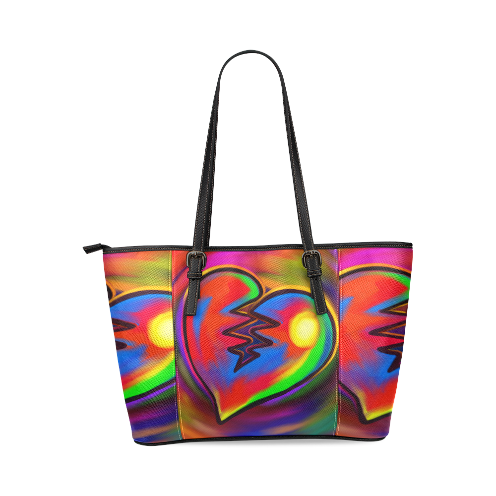 Broken Heart Vibrant Love Painting Leather Tote Bag/Small (Model 1640)