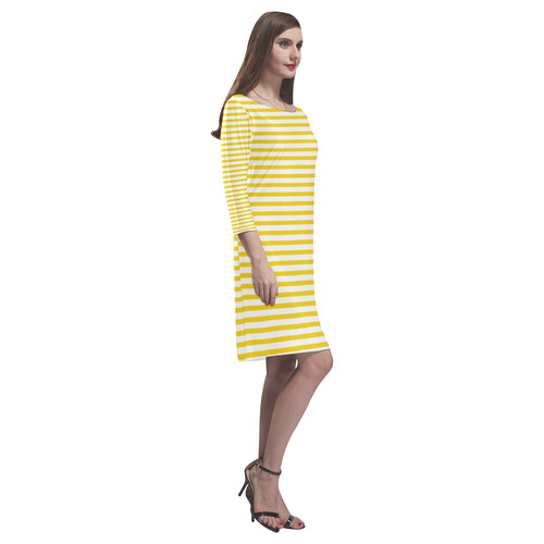 Horizontal Yellow Candy Stripes Rhea Loose Round Neck Dress(Model D22)