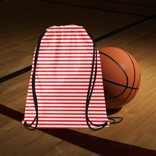 Horizontal Red Candy Stripes Large Drawstring Bag Model 1604 (Twin Sides)  16.5"(W) * 19.3"(H)