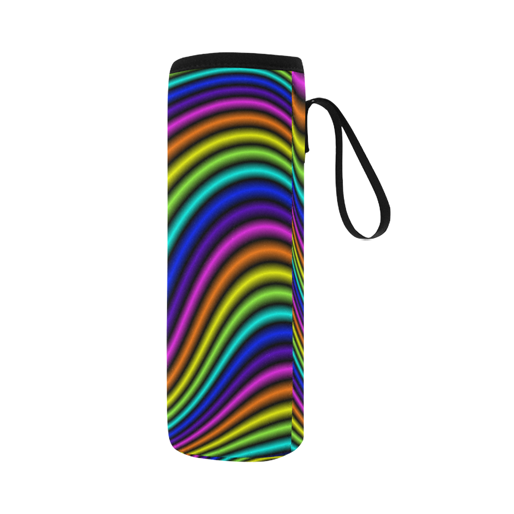 wavy rainbow Neoprene Water Bottle Pouch/Large