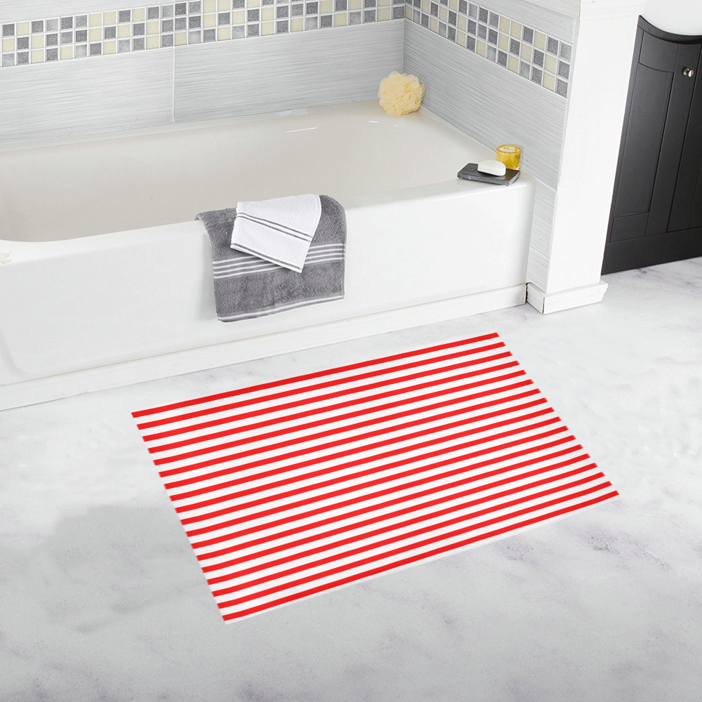 Horizontal Red Candy Stripes Bath Rug 20''x 32''