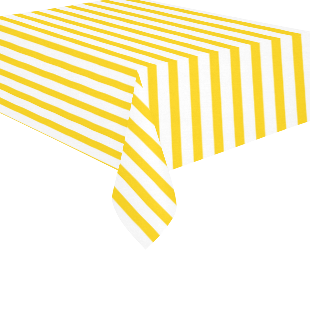 Horizontal Yellow Candy Stripes Cotton Linen Tablecloth 60"x 84"