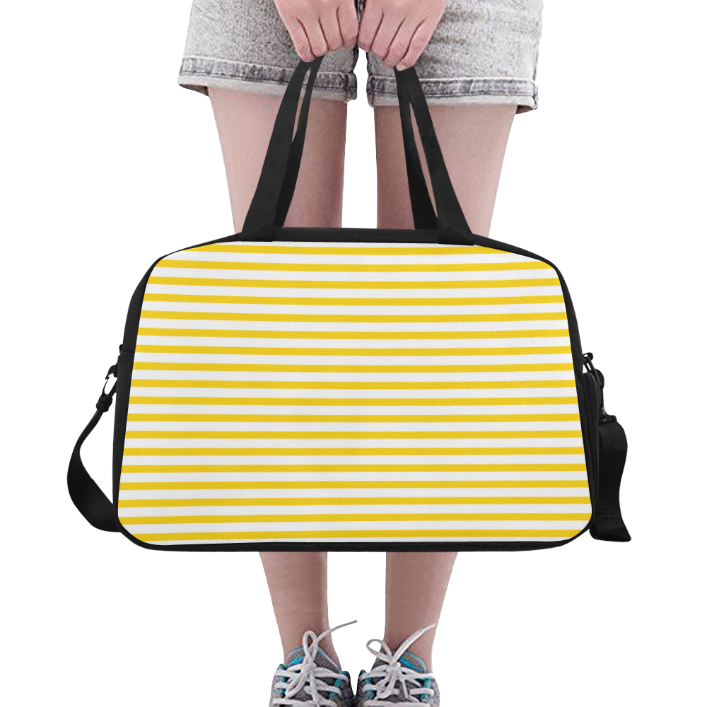 Horizontal Yellow Candy Stripes Fitness Handbag (Model 1671)