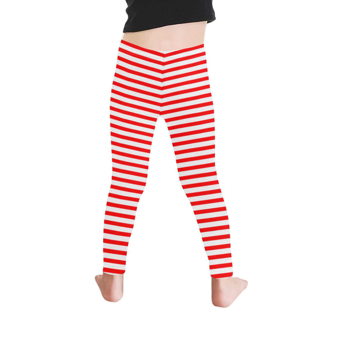 Horizontal Red Candy Stripes Kid's Ankle Length Leggings (Model L06)