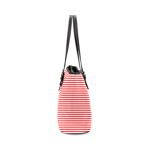 Horizontal Red Candy Stripes Leather Tote Bag/Large (Model 1640)