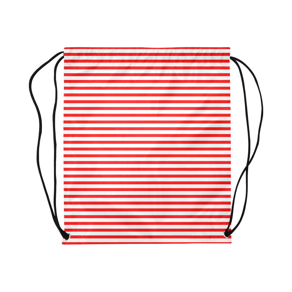 Horizontal Red Candy Stripes Large Drawstring Bag Model 1604 (Twin Sides)  16.5"(W) * 19.3"(H)