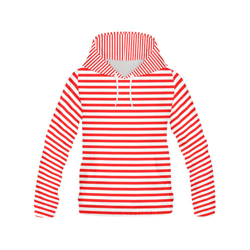 Horizontal Red Candy Stripes All Over Print Hoodie for Women (USA Size) (Model H13)