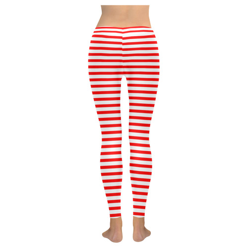 Horizontal Red Candy Stripes Women's Low Rise Leggings (Invisible Stitch) (Model L05)