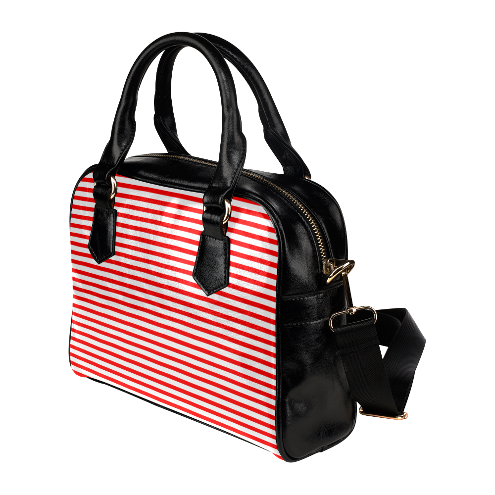 Horizontal Red Candy Stripes Shoulder Handbag (Model 1634)