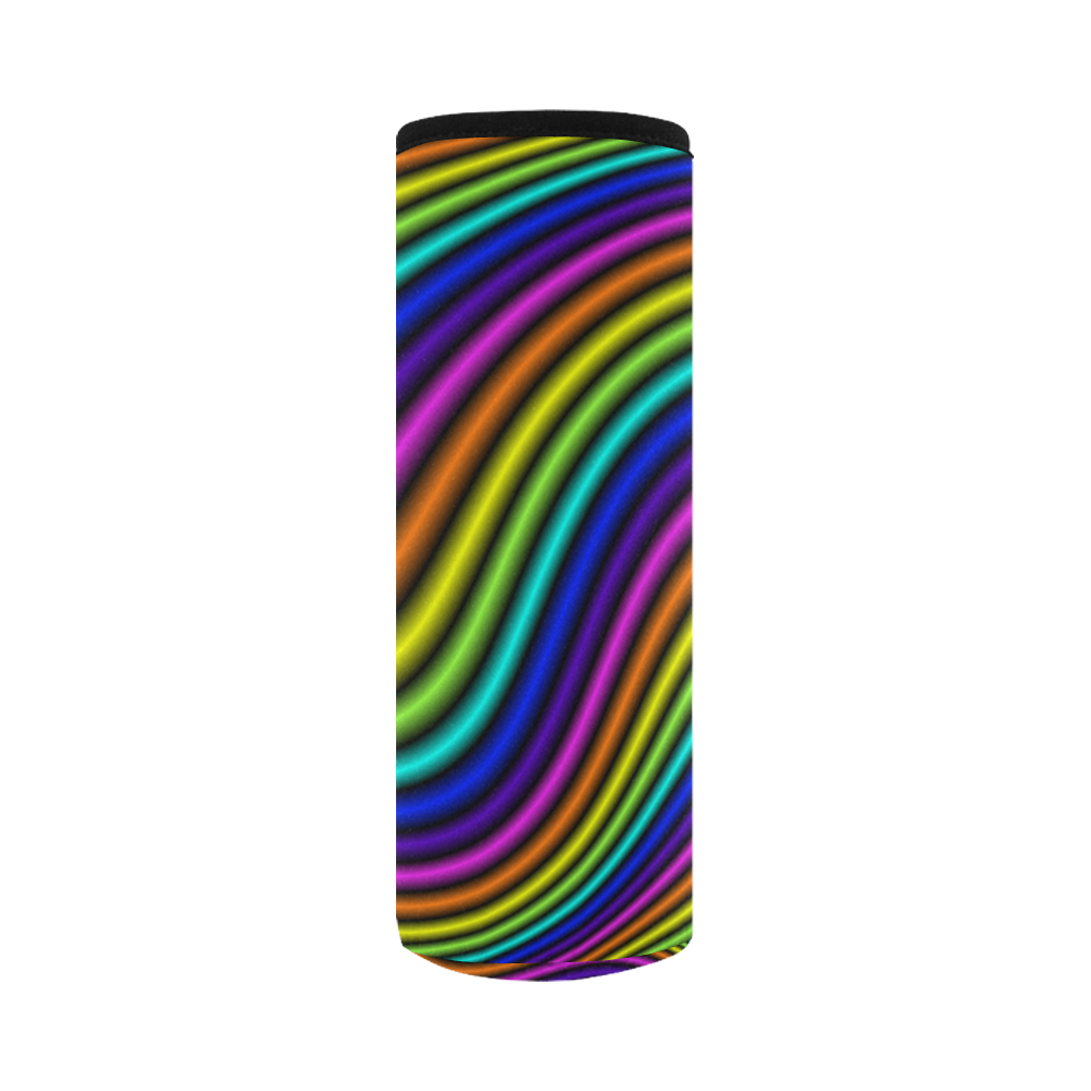 wavy rainbow Neoprene Water Bottle Pouch/Large