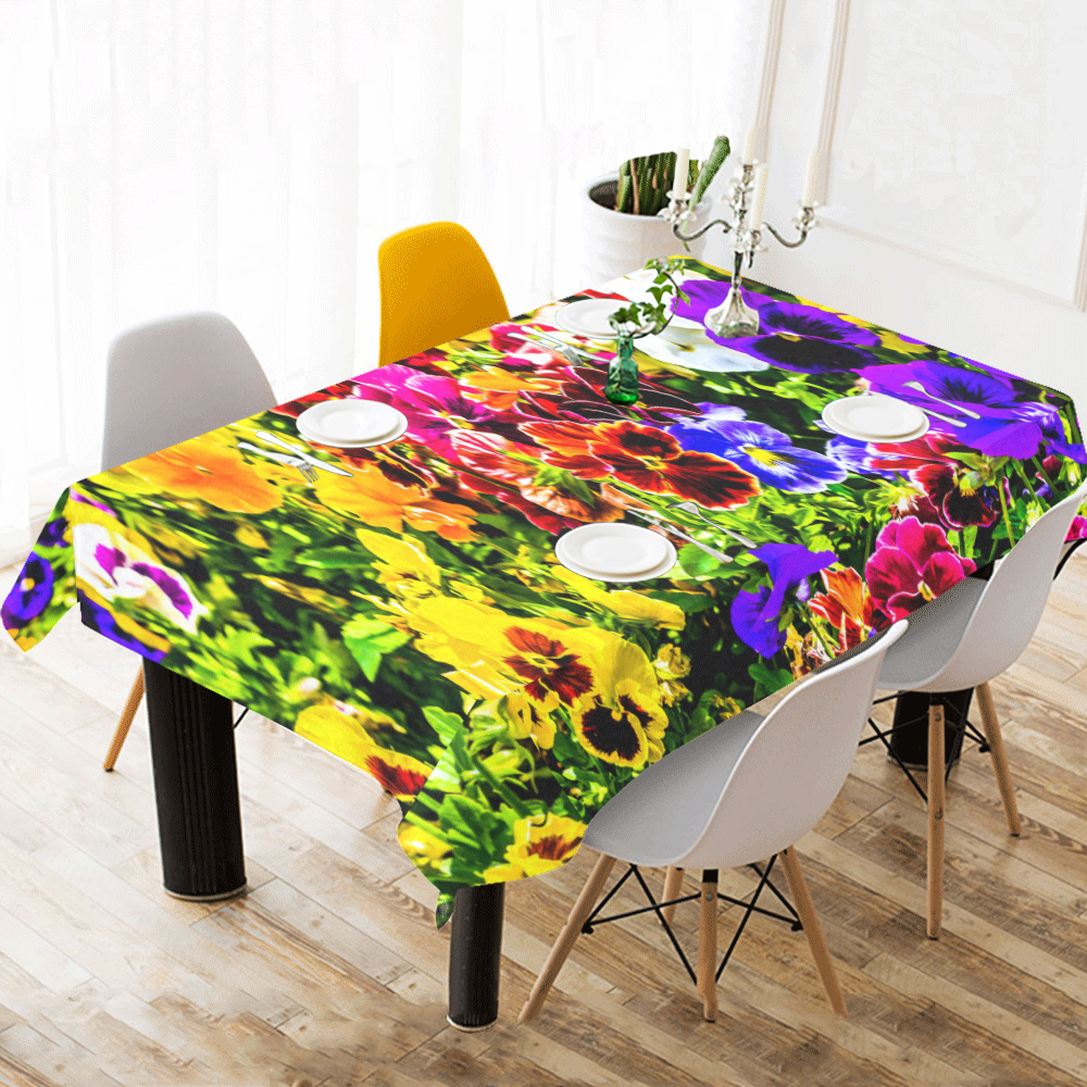Viola Tricolor Flower colorful beautiful spring Cotton Linen Tablecloth 60"x120"