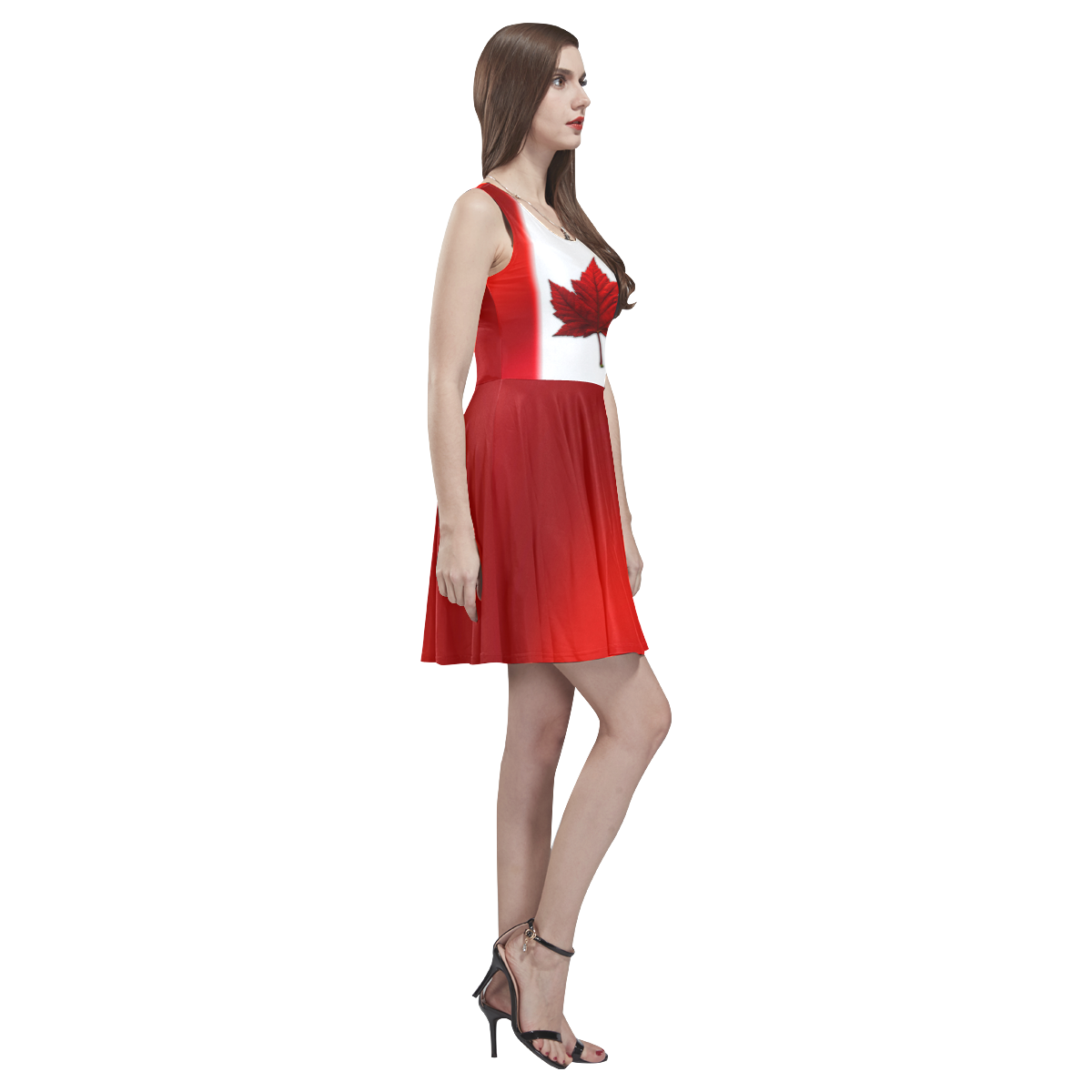 Canada Flag Dresses - Short Thea Sleeveless Skater Dress(Model D19)