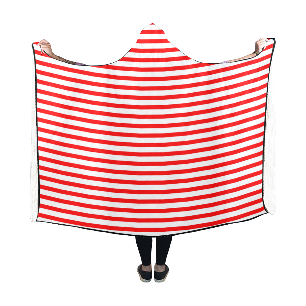 Horizontal Red Candy Stripes Hooded Blanket 60''x50''