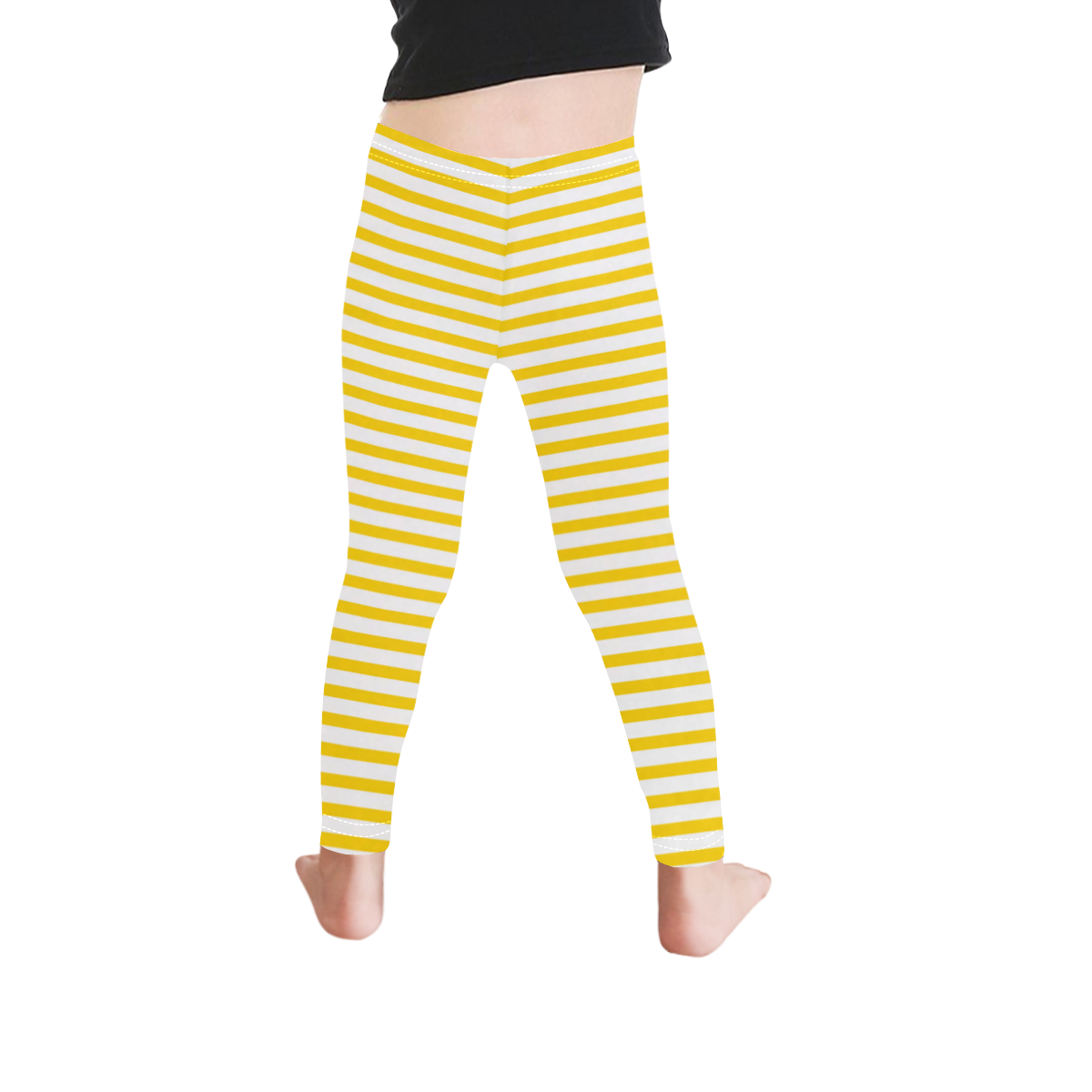 Horizontal Yellow Candy Stripes Kid's Ankle Length Leggings (Model L06)