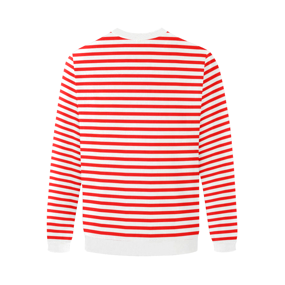 Horizontal Red Candy Stripes Men's Oversized Fleece Crew Sweatshirt/Large Size(Model H18)