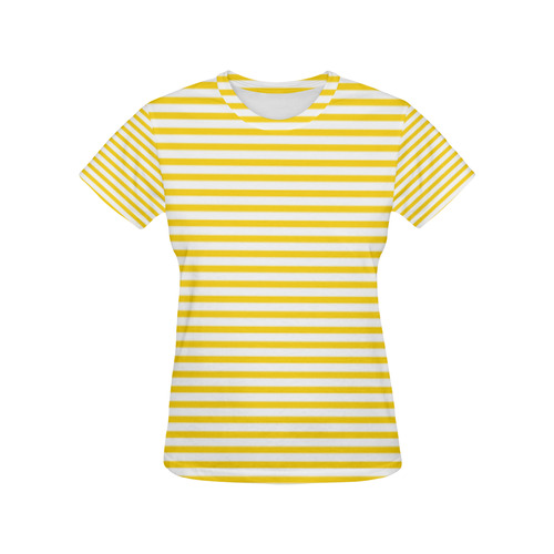 Horizontal Yellow Candy Stripes All Over Print T-Shirt for Women (USA Size) (Model T40)