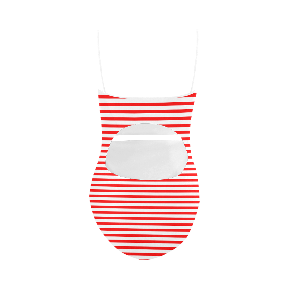 Horizontal Red Candy Stripes Strap Swimsuit ( Model S05)