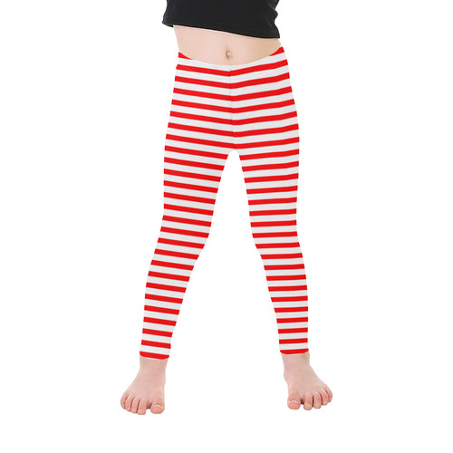 Horizontal Red Candy Stripes Kid's Ankle Length Leggings (Model L06)