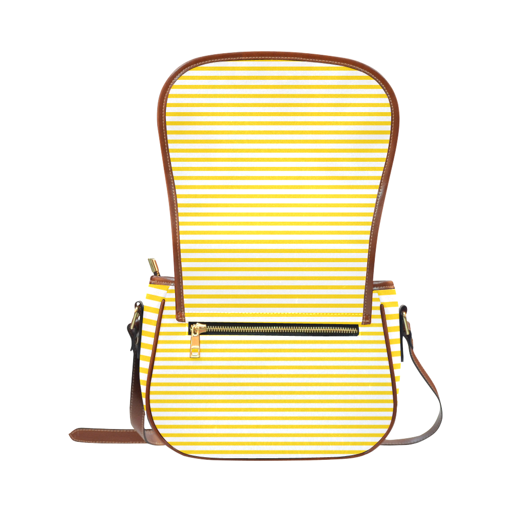 Horizontal Yellow Candy Stripes Saddle Bag/Small (Model 1649) Full Customization