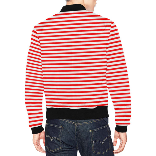 Horizontal Red Candy Stripes All Over Print Bomber Jacket for Men (Model H19)