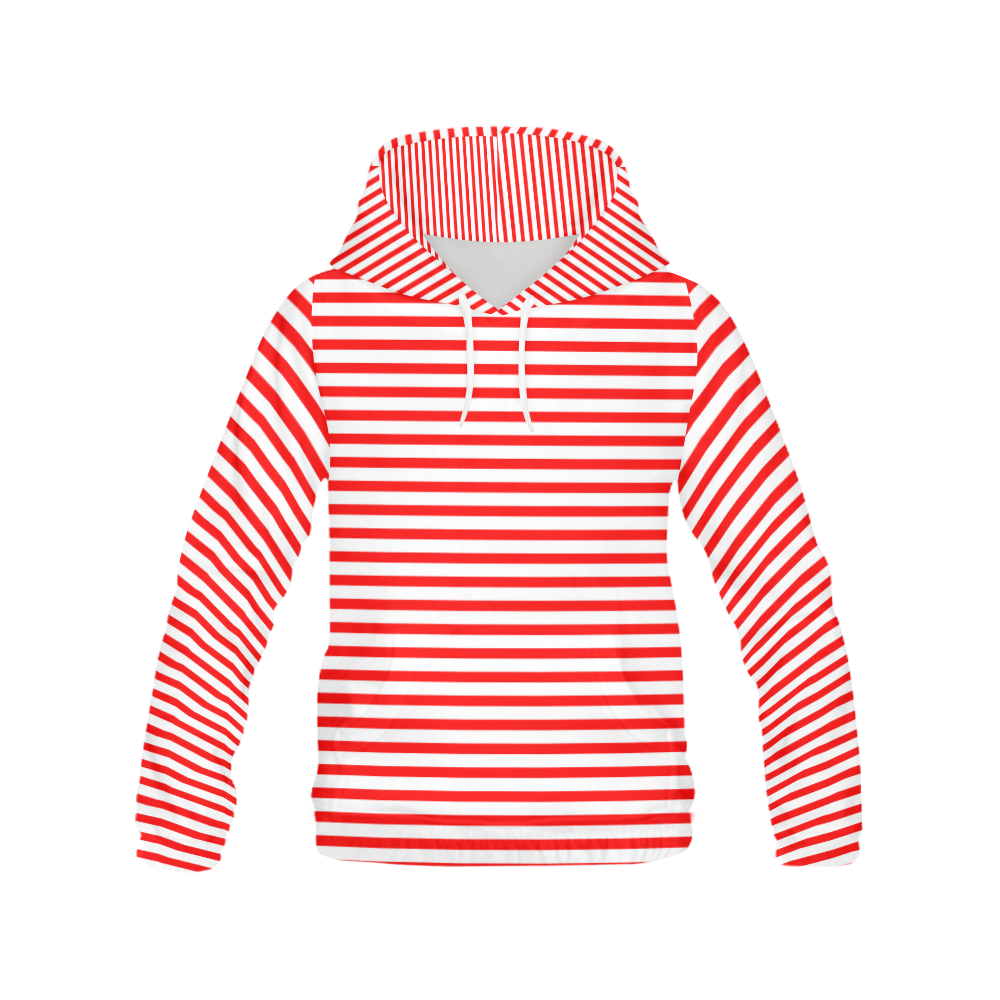 Horizontal Red Candy Stripes All Over Print Hoodie for Men/Large Size (USA Size) (Model H13)
