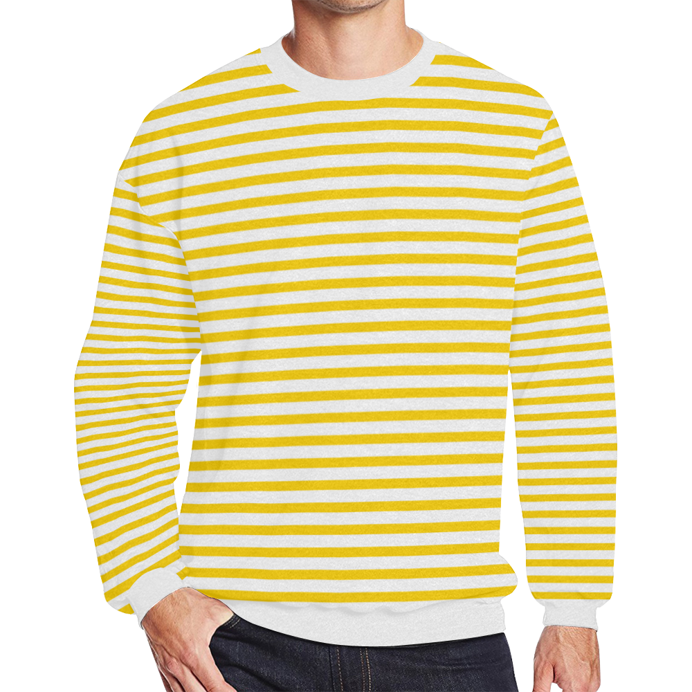 Horizontal Yellow Candy Stripes Men's Oversized Fleece Crew Sweatshirt/Large Size(Model H18)
