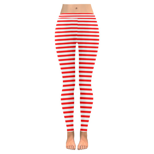 Horizontal Red Candy Stripes Women's Low Rise Leggings (Invisible Stitch) (Model L05)