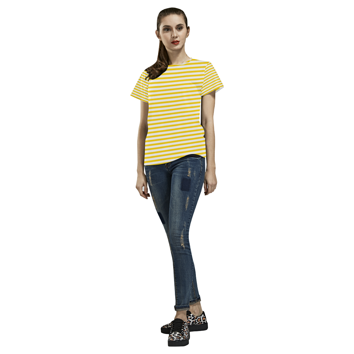 Horizontal Yellow Candy Stripes All Over Print T-Shirt for Women (USA Size) (Model T40)