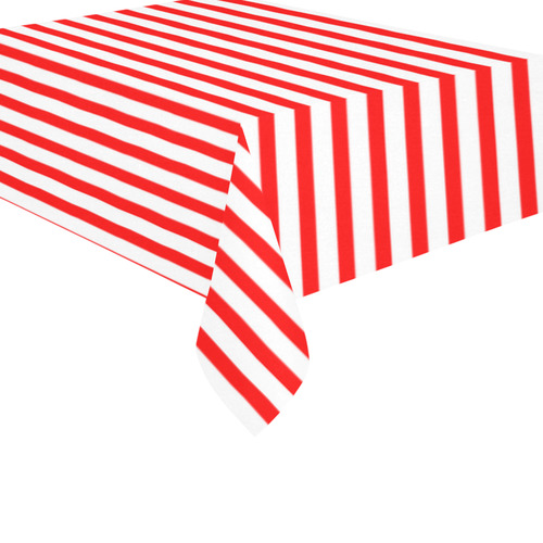 Horizontal Red Candy Stripes Cotton Linen Tablecloth 60"x 84"