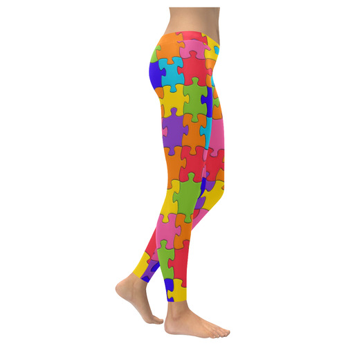 Womens Leggings Stretch Yoga Pants S, M, L, XL 2XL Colorful Jigsaw Puzzle Women's Low Rise Leggings (Invisible Stitch) (Model L05)