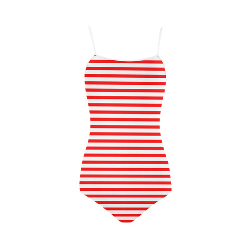Horizontal Red Candy Stripes Strap Swimsuit ( Model S05)