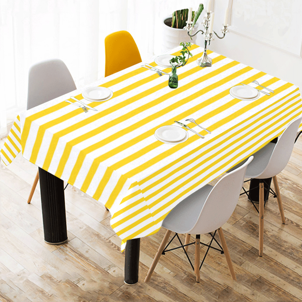 Horizontal Yellow Candy Stripes Cotton Linen Tablecloth 60"x 84"