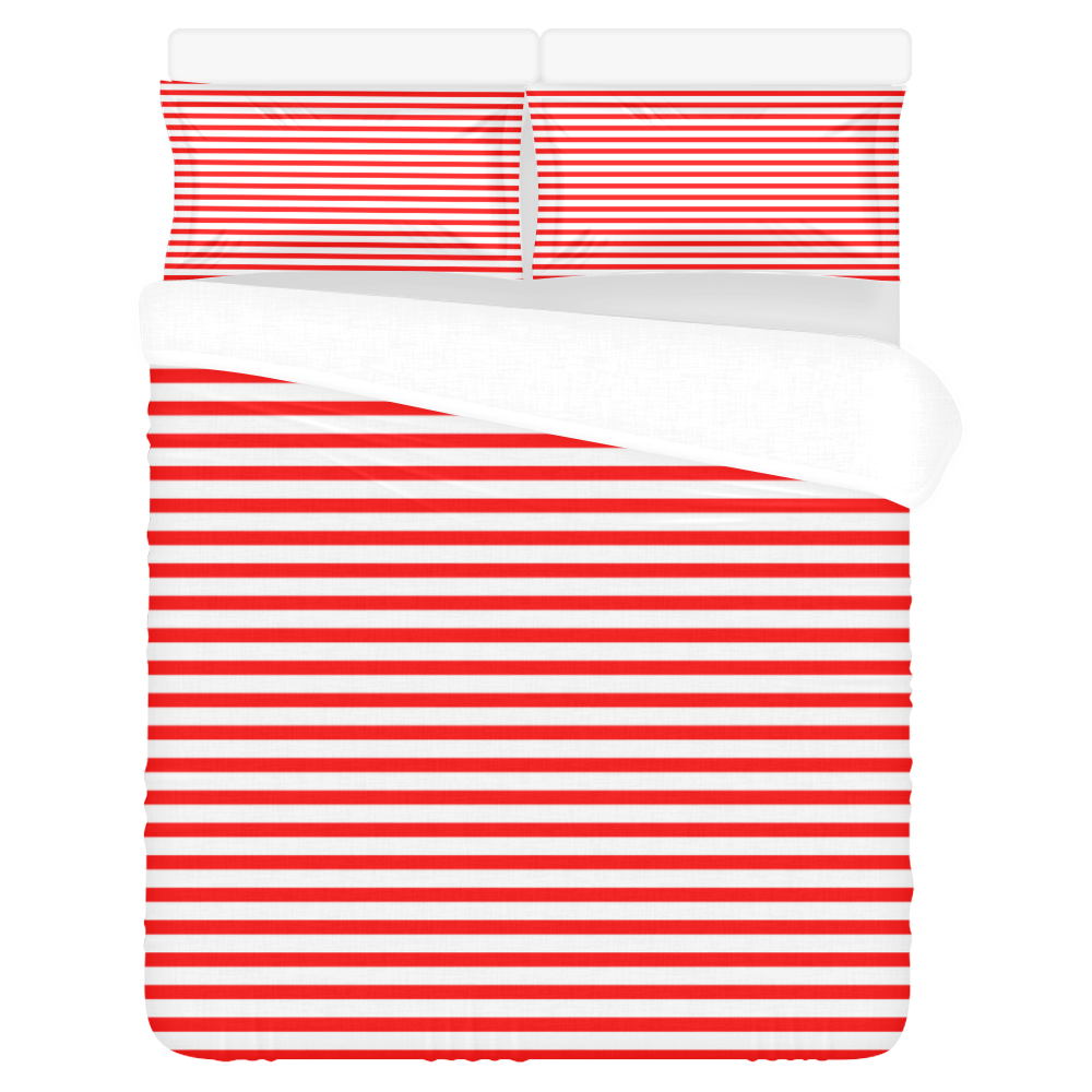 Horizontal Red Candy Stripes 3-Piece Bedding Set