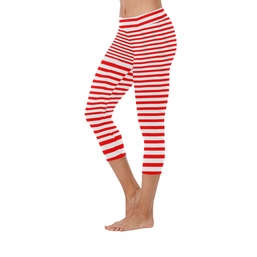 Horizontal Red Candy Stripes Women's Low Rise Capri Leggings (Invisible Stitch) (Model L08)