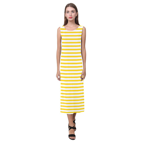 Horizontal Yellow Candy Stripes Phaedra Sleeveless Open Fork Long Dress (Model D08)