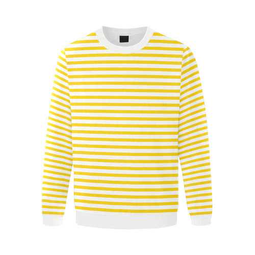 Horizontal Yellow Candy Stripes Men's Oversized Fleece Crew Sweatshirt/Large Size(Model H18)